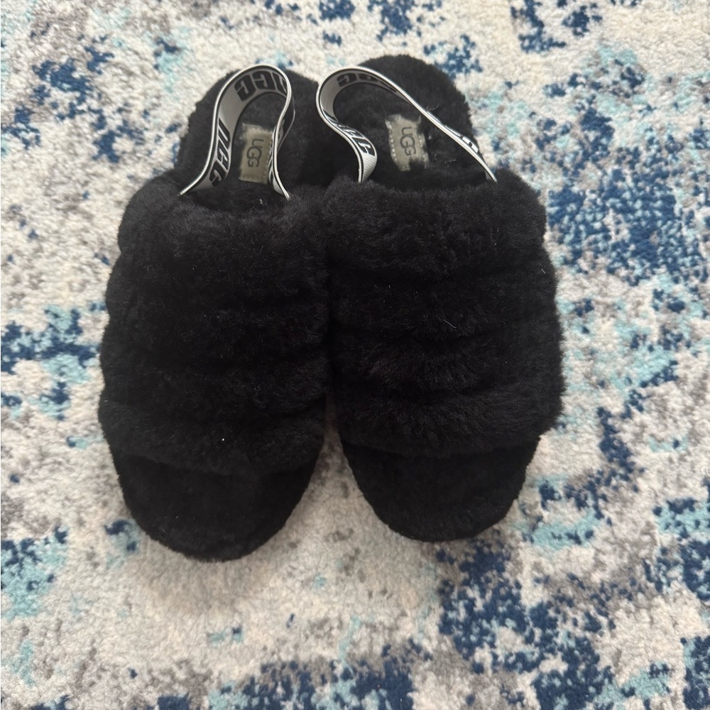 UGG Black Fluffy Slippers